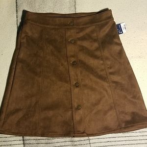 New Chaps Brown Sueded Button Front Skirt Sz 8